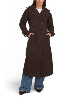 AVEC LES FILLES Faux Suede Maxi Trench Coat